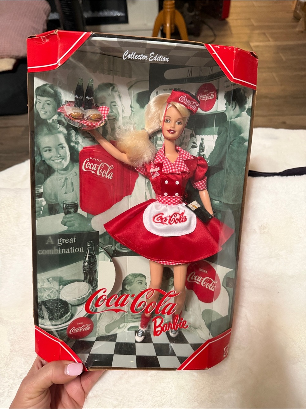Coca Cola Barbie Doll in Red Retro Server Dress with White Apron